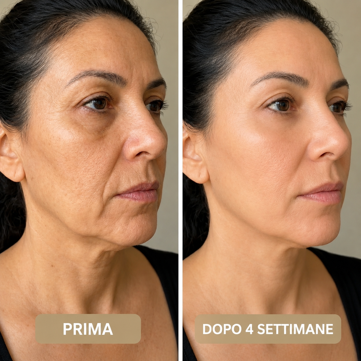Prima e dopo 4 settimane — pelle più riposata e luminosa